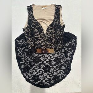 Elegant Black Lace top with Gold Belt